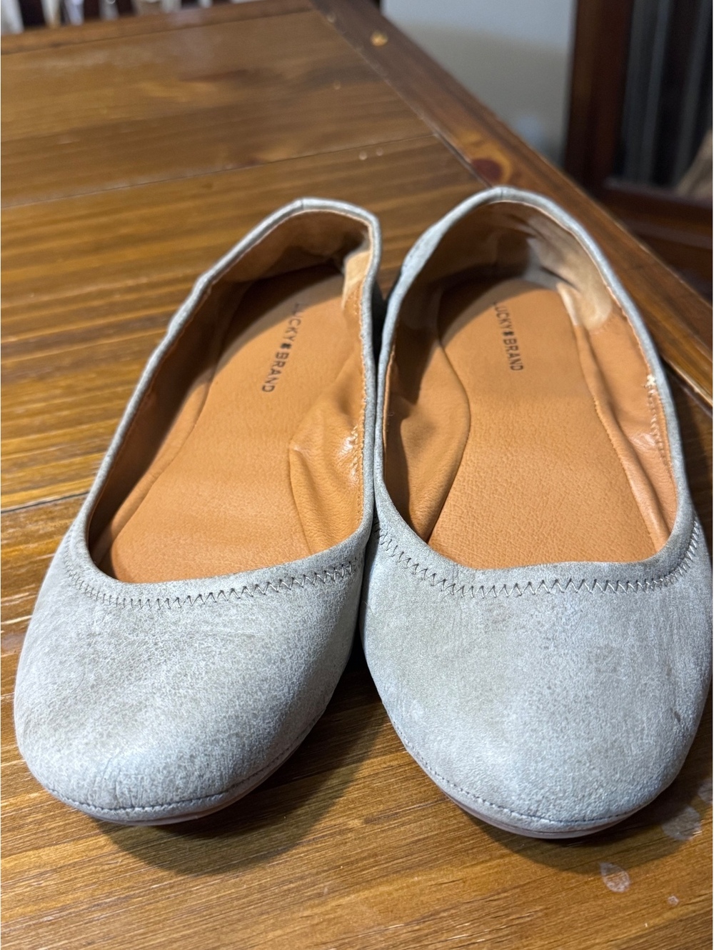 Lucky Brand Gray Leather Ballet Flats Women’s 10M EU 42 Slip On Comfort Shoes